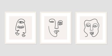 Bir çizgi soyut yüzler çiziyor. Modern sürekli çizgi sanatı. Vektör EPS10.