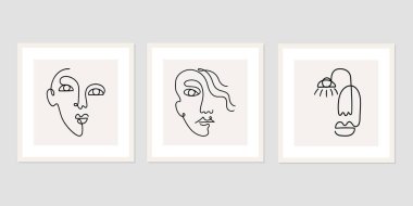 Bir çizgi soyut yüzler çiziyor. Modern sürekli çizgi sanatı. Vektör EPS10.