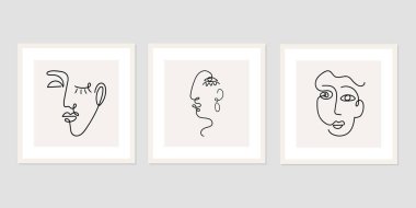 Bir çizgi soyut yüzler çiziyor. Modern sürekli çizgi sanatı. Vektör EPS10.