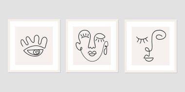 Bir çizgi soyut yüzler çiziyor. Modern sürekli çizgi sanatı. Vektör EPS10.