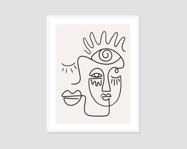 Bir çizgi soyut yüzler çiziyor. Modern sürekli çizgi sanatı. Vektör EPS10.