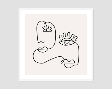 Bir çizgi soyut yüzler çiziyor. Modern sürekli çizgi sanatı. Vektör EPS10.