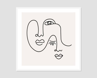 Bir çizgi soyut yüzler çiziyor. Modern sürekli çizgi sanatı. Vektör EPS10.