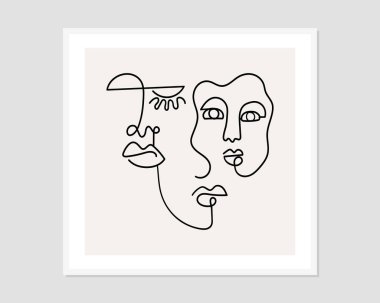 Bir çizgi soyut yüzler çiziyor. Modern sürekli çizgi sanatı. Vektör EPS10.