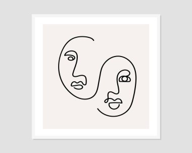 Bir çizgi soyut yüzler çiziyor. Modern sürekli çizgi sanatı. Vektör EPS10.