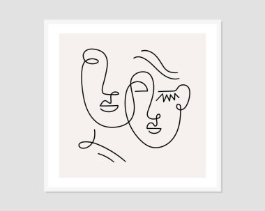 Bir çizgi soyut yüzler çiziyor. Modern sürekli çizgi sanatı. Vektör EPS10.