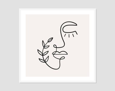 Bir çizgi soyut yüzler çiziyor. Modern sürekli çizgi sanatı. Vektör EPS10.