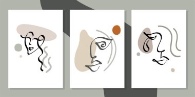 Bir çizgi soyut yüzler çiziyor. Modern sürekli çizgi sanatı. Vektör EPS10.