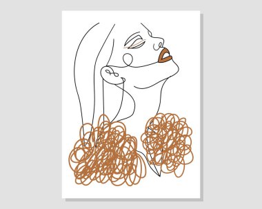 Modern minimalizm sanatı, estetik yapı. Soyut kadın portresi minimalist tarzda. Vektör EPS10.