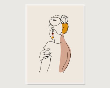 Modern minimalizm sanatı, estetik yapı. Soyut kadın portresi minimalist tarzda. Vektör EPS10.