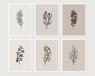 Duvar dekorasyonu, kartpostal ya da broşür kapağı tasarımı için yaratıcı minimalist el çizimleri. El çizimi vektör tasarımı elemanları. Vektör EPS10.