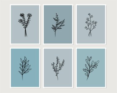 Duvar dekorasyonu, kartpostal ya da broşür kapağı tasarımı için yaratıcı minimalist el çizimleri. El çizimi vektör tasarımı elemanları. Vektör EPS10.