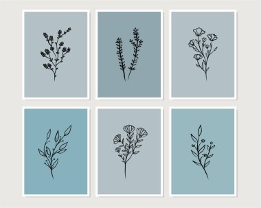 Duvar dekorasyonu, kartpostal ya da broşür kapağı tasarımı için yaratıcı minimalist el çizimleri. El çizimi vektör tasarımı elemanları. Vektör EPS10.