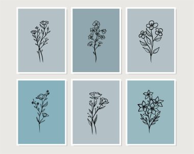 Duvar dekorasyonu, kartpostal ya da broşür kapağı tasarımı için yaratıcı minimalist el çizimleri. El çizimi vektör tasarımı elemanları. Vektör EPS10.