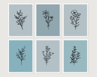 Duvar dekorasyonu, kartpostal ya da broşür kapağı tasarımı için yaratıcı minimalist el çizimleri. El çizimi vektör tasarımı elemanları. Vektör EPS10.