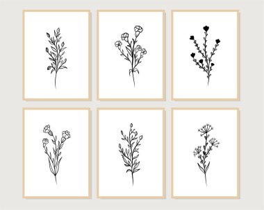 Duvar dekorasyonu, kartpostal ya da broşür kapağı tasarımı için yaratıcı minimalist el çizimleri. El çizimi vektör tasarımı elemanları. Vektör EPS10.