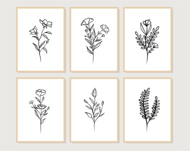 Duvar dekorasyonu, kartpostal ya da broşür kapağı tasarımı için yaratıcı minimalist el çizimleri. El çizimi vektör tasarımı elemanları. Vektör EPS10.