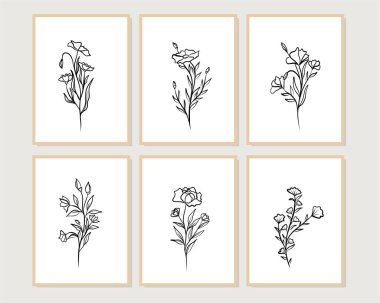 Duvar dekorasyonu, kartpostal ya da broşür kapağı tasarımı için yaratıcı minimalist el çizimleri. El çizimi vektör tasarımı elemanları. Vektör EPS10.