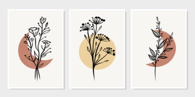 Duvar dekorasyonu, kartpostal ya da broşür kapağı tasarımı için yaratıcı minimalist el çizimleri. El çizimi vektör tasarımı elemanları. Vektör EPS10.