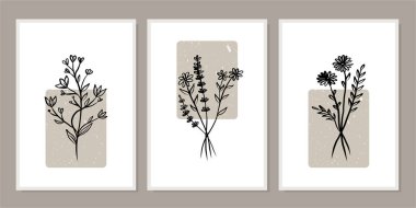 Duvar dekorasyonu, kartpostal ya da broşür kapağı tasarımı için yaratıcı minimalist el çizimleri. El çizimi vektör tasarımı elemanları. Vektör EPS10.