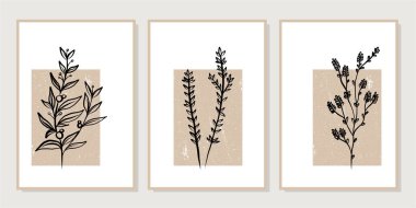 Duvar dekorasyonu, kartpostal ya da broşür kapağı tasarımı için yaratıcı minimalist el çizimleri. El çizimi vektör tasarımı elemanları. Vektör EPS10.