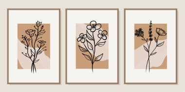 Duvar dekorasyonu, kartpostal ya da broşür kapağı tasarımı için yaratıcı minimalist el çizimleri. El çizimi vektör tasarımı elemanları. Vektör EPS10.