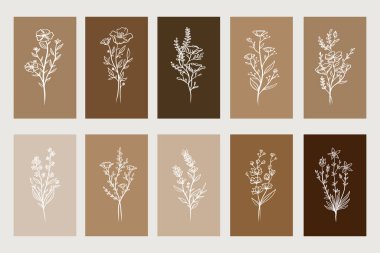 Duvar dekorasyonu, kartpostal ya da broşür kapağı tasarımı için yaratıcı minimalist el çizimleri. El çizimi vektör tasarımı elemanları. Vektör EPS10.