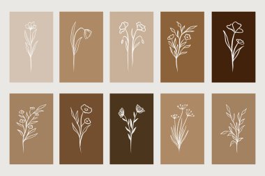 Duvar dekorasyonu, kartpostal ya da broşür kapağı tasarımı için yaratıcı minimalist el çizimleri. El çizimi vektör tasarımı elemanları. Vektör EPS10.