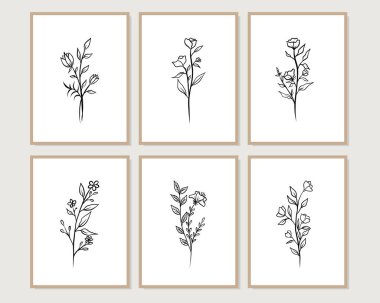 Duvar dekorasyonu, kartpostal ya da broşür kapağı tasarımı için yaratıcı minimalist el çizimleri. El çizimi vektör tasarımı elemanları. Vektör EPS10.