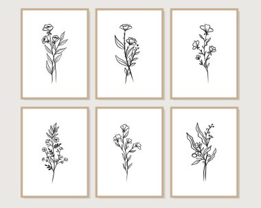 Duvar dekorasyonu, kartpostal ya da broşür kapağı tasarımı için yaratıcı minimalist el çizimleri. El çizimi vektör tasarımı elemanları. Vektör EPS10.