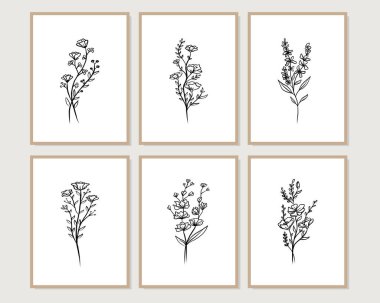 Duvar dekorasyonu, kartpostal ya da broşür kapağı tasarımı için yaratıcı minimalist el çizimleri. El çizimi vektör tasarımı elemanları. Vektör EPS10.