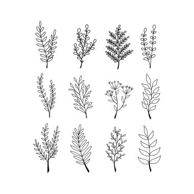 Duvar dekorasyonu, kartpostal ya da broşür kapağı tasarımı için yaratıcı minimalist el çizimleri. El çizimi vektör tasarımı elemanları. Vektör EPS10.