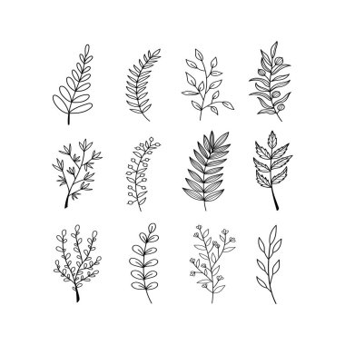 Duvar dekorasyonu, kartpostal ya da broşür kapağı tasarımı için yaratıcı minimalist el çizimleri. El çizimi vektör tasarımı elemanları. Vektör EPS10.