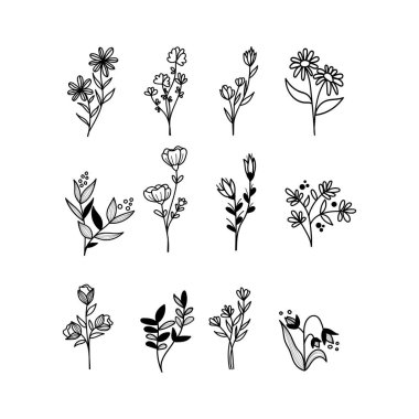 Duvar dekorasyonu, kartpostal ya da broşür kapağı tasarımı için yaratıcı minimalist el çizimleri. El çizimi vektör tasarımı elemanları. Vektör EPS10.