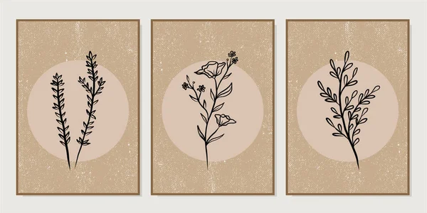 Conjunto Ilustraciones Creativas Minimalistas Dibujadas Mano Para Decoración Paredes Postales — Archivo Imágenes Vectoriales