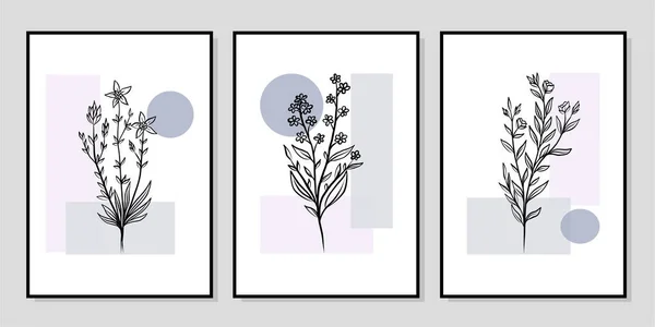 Conjunto Ilustraciones Creativas Minimalistas Dibujadas Mano Para Decoración Paredes Postales — Archivo Imágenes Vectoriales