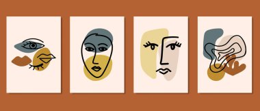 Duvar dekorasyonu, kartpostal ya da broşür kapağı tasarımı için yaratıcı minimalist el çizimleri. El çizimi vektör tasarımı elemanları. Vektör EPS10.