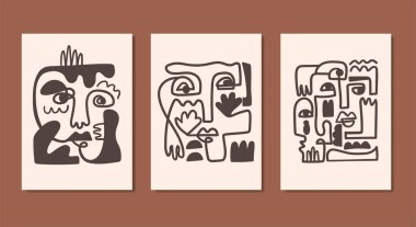 Duvar dekorasyonu, kartpostal ya da broşür kapağı tasarımı için yaratıcı minimalist el çizimleri. El çizimi vektör tasarımı elemanları. Vektör EPS10.