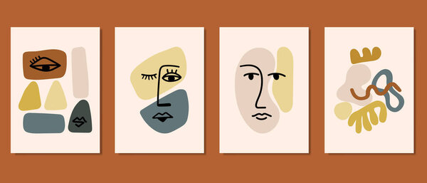 Набор креативных минималистских иллюстраций для оформления стен, открыток или обложек брошюр. Ручной рисунок векторных элементов конструкции. Вектор S10.