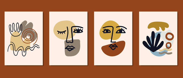 Набор креативных минималистских иллюстраций для оформления стен, открыток или обложек брошюр. Ручной рисунок векторных элементов конструкции. Вектор S10.