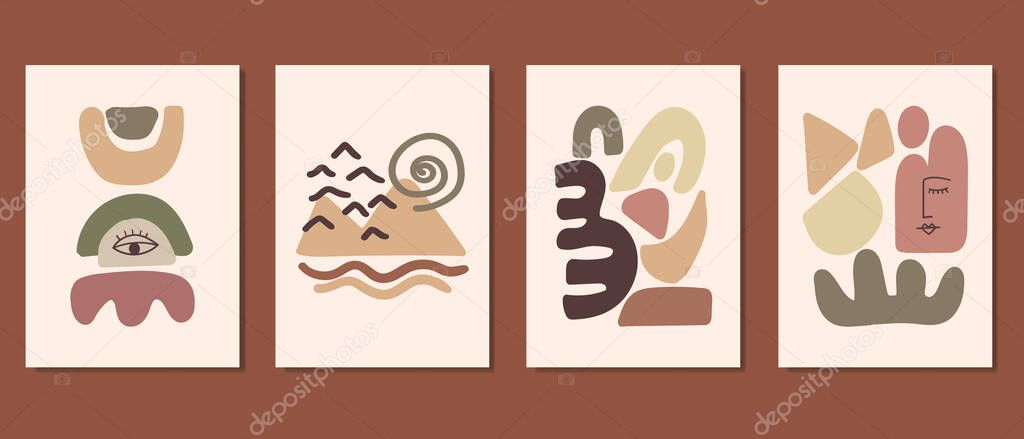 Set of creative minimalist hand drawn illustrations for wall decoration, postcard or brochure cover design. Hand draw vector design elements. Vector EPS10.