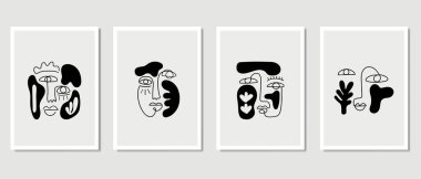 Bir dizi yaratıcı minimalist el çizimi çizimleri. Duvar dekorasyonu, tebrik kartı, hikaye, afiş, kartpostal ya da broşür kapağı tasarımı için mükemmel. El çizimi vektör tasarımı elemanları. Vektör EPS10.