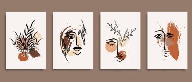 Bir dizi yaratıcı minimalist el çizimi çizimleri. Duvar dekorasyonu, tebrik kartı, hikaye, afiş, kartpostal ya da broşür kapağı tasarımı için mükemmel. El çizimi vektör tasarımı elemanları. Vektör EPS10.