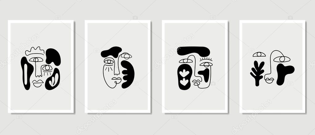 Set of creative minimalist hand drawn illustrations. Perfect for wall decoration, greeting card, story, banner, postcard or brochure cover design. Hand draw vector design elements. Vector EPS10.