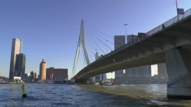 Rotterdam 'daki Erasmus Köprüsü aşağıdan görülüyor..