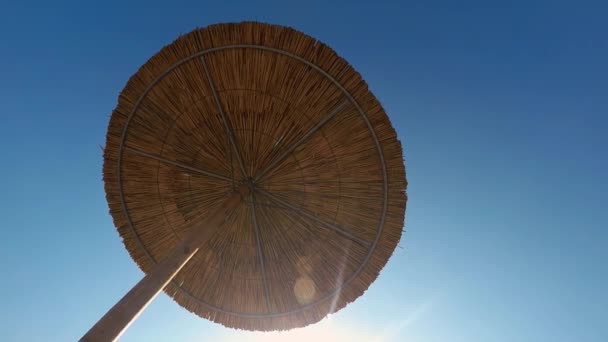 Onderkant Van Een Rieten Parasol Een Zomerdag — Stockvideo