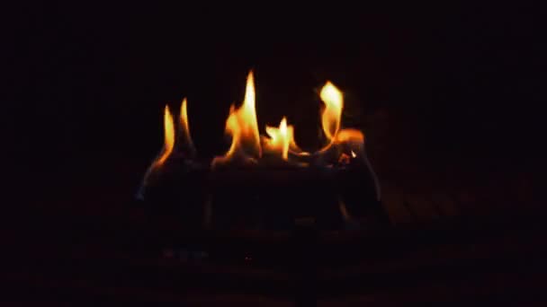 Burning Log Fireplace Black Background Looping — Stock Video