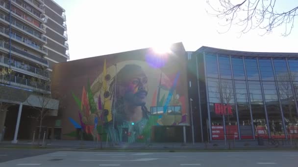 ユーロビジョン ソング コンテスト2021 新時代の誕生 という歌でロッテルダムのオランダを代表する歌手ジャン マカロイの壁画 — ストック動画