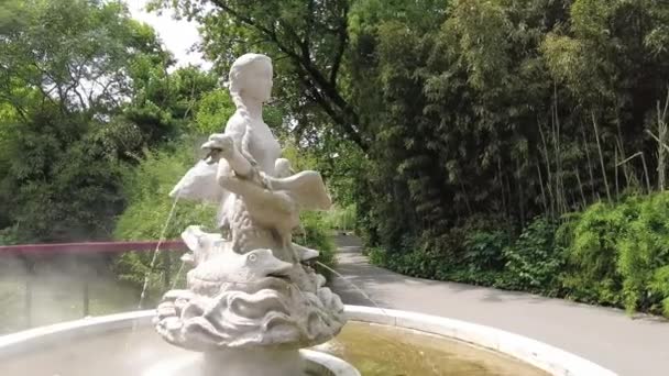 Estatuilla Una Sirena Una Fuente Con Niebla Figura Una Sirena — Vídeo de stock