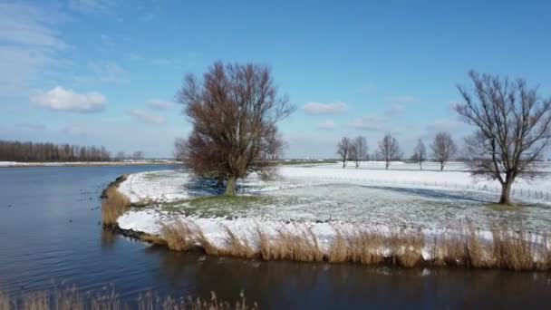 Drohnenflug Über Winterlandschaft Mit Windrädern — Stockvideo